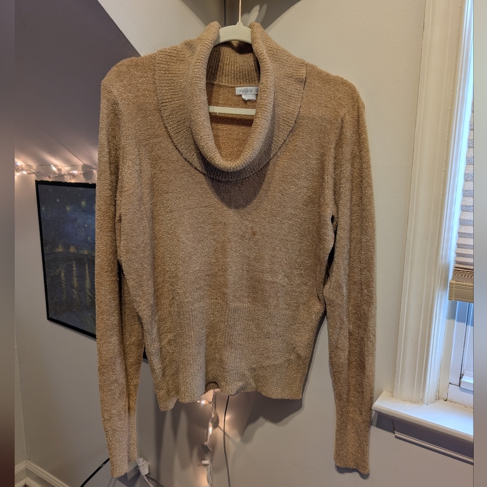 Worthington Sparkly Tan Cowl Neck Sweater